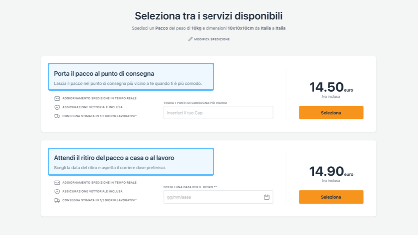 Seleziona il servizio